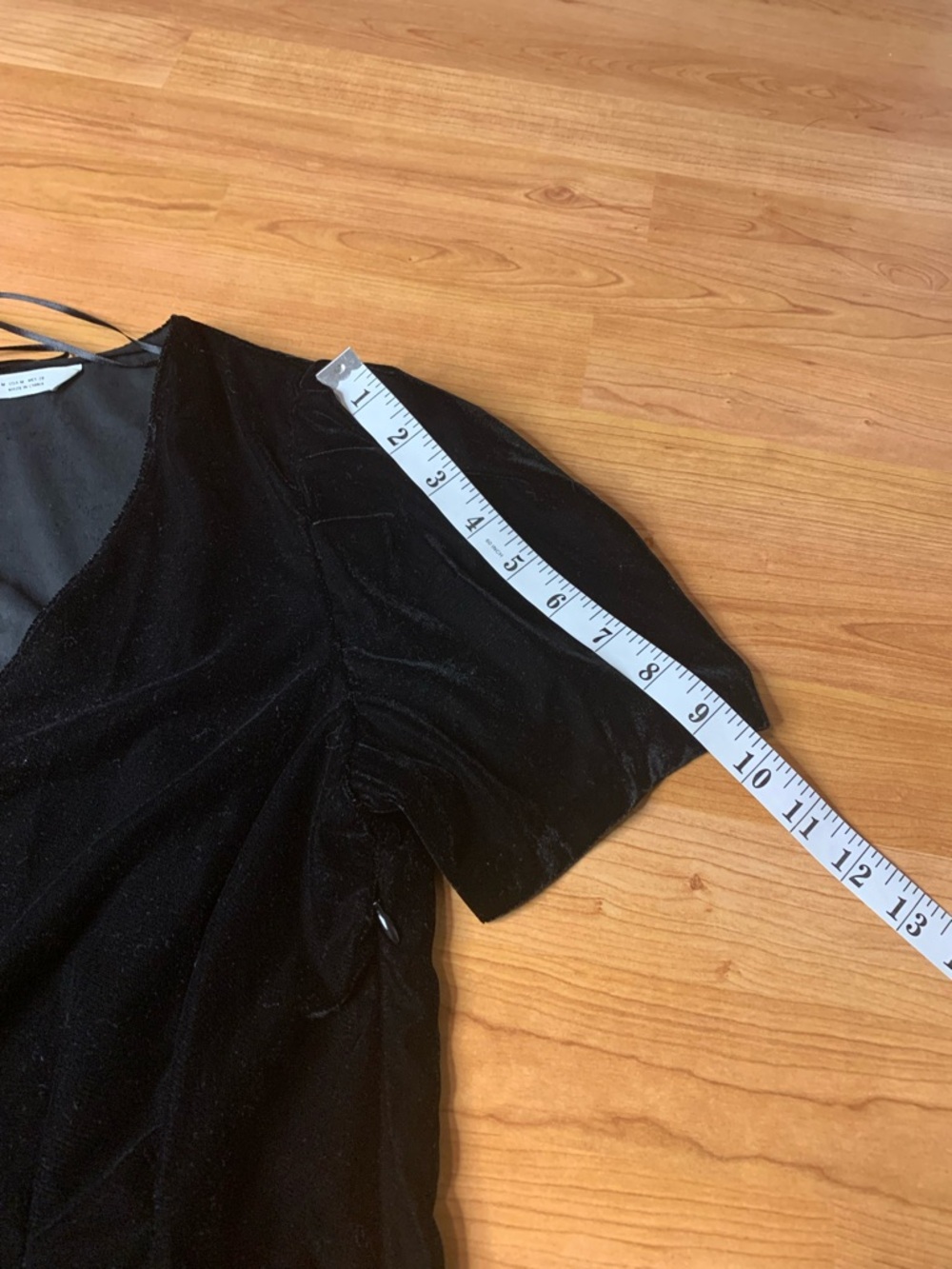 ZARA Black Velvet Mini Dress Crystal Rhinestone Button Puff Sleeve M - Picture 7 of 7